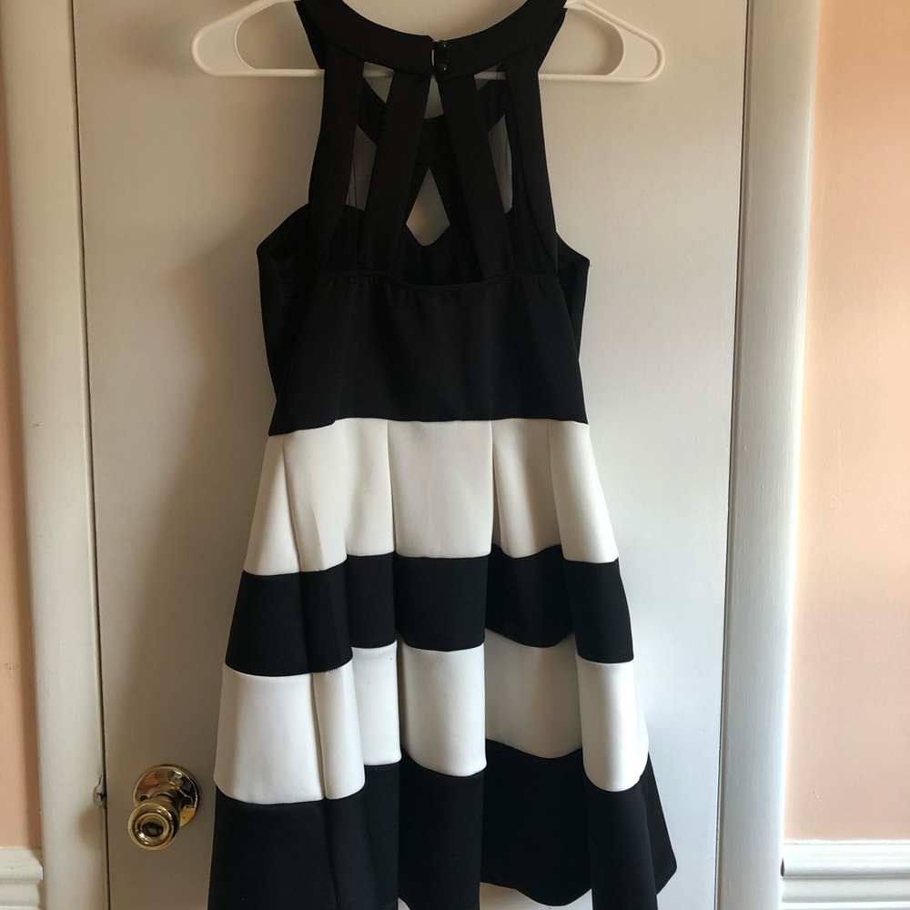 Black and white fit and flare dress